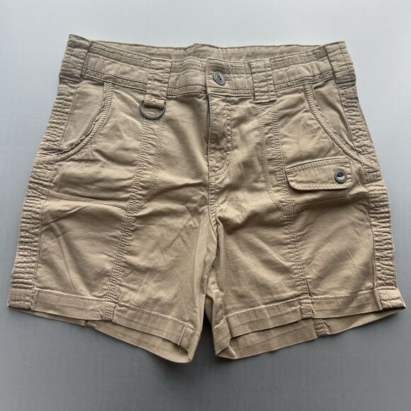 Style & Co Womens Cargo Bermuda Shorts 10P Petite Beige Button Pockets High Rise - Picture 1 of 12
